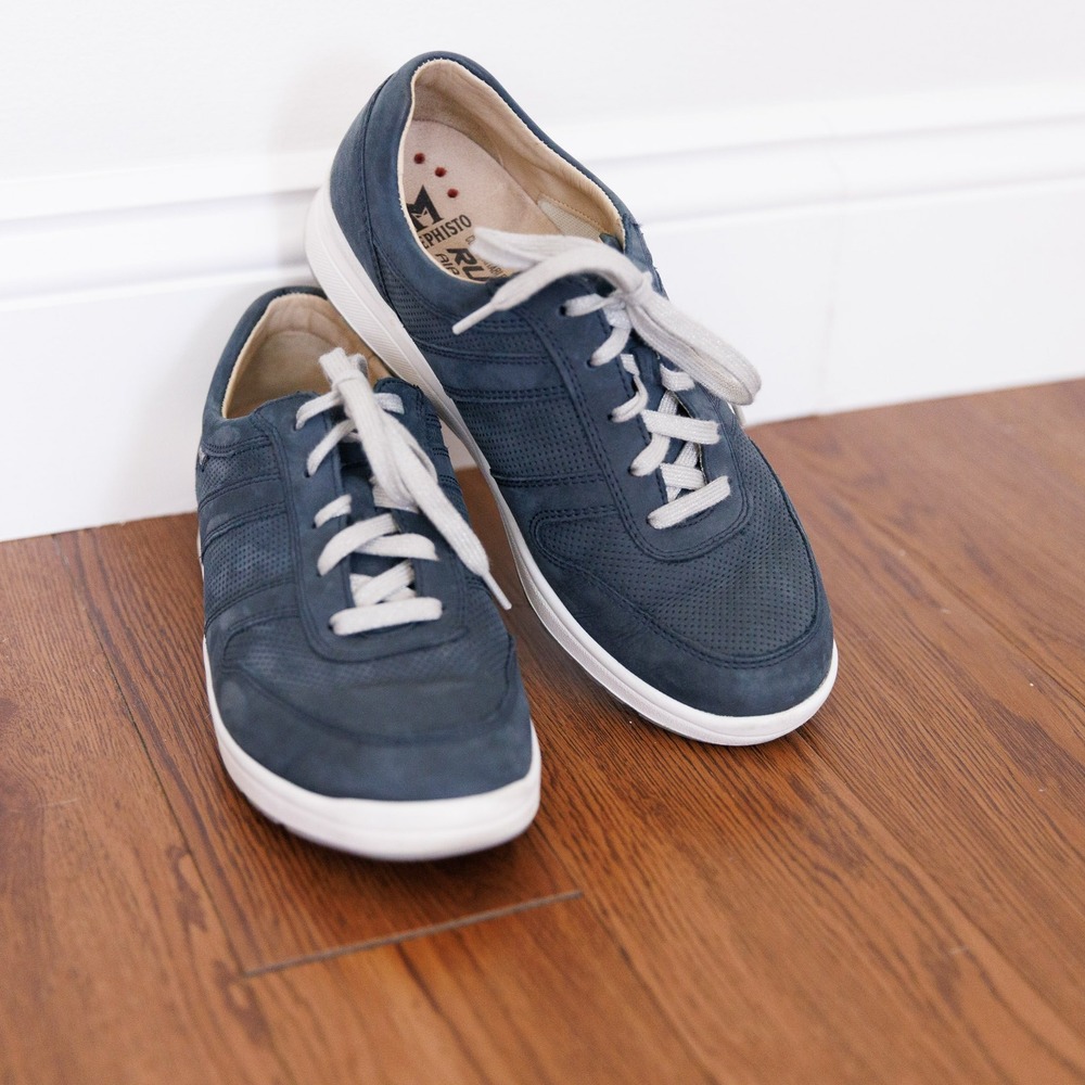 Mephisto Runoff Navy Blue Nubuck Leather Walking Shoes Sneakers Size 8